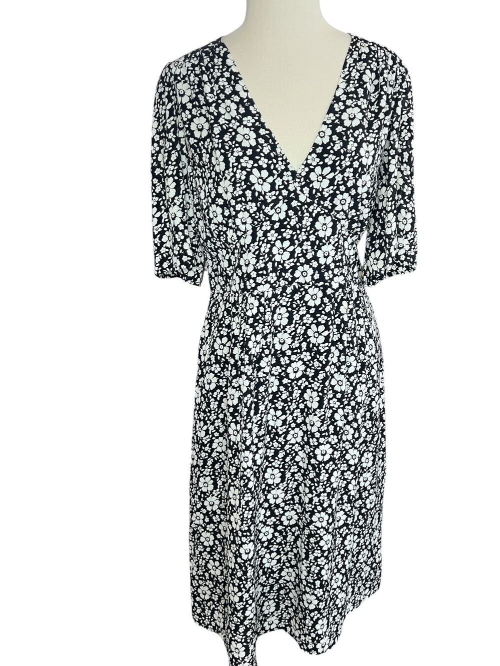 Gerard Darel Paris V-Neck Black White Floral Viscose Dress Womens EUR Size 42